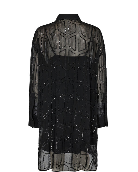 Leela Sequin Shirt Dress - Zwart