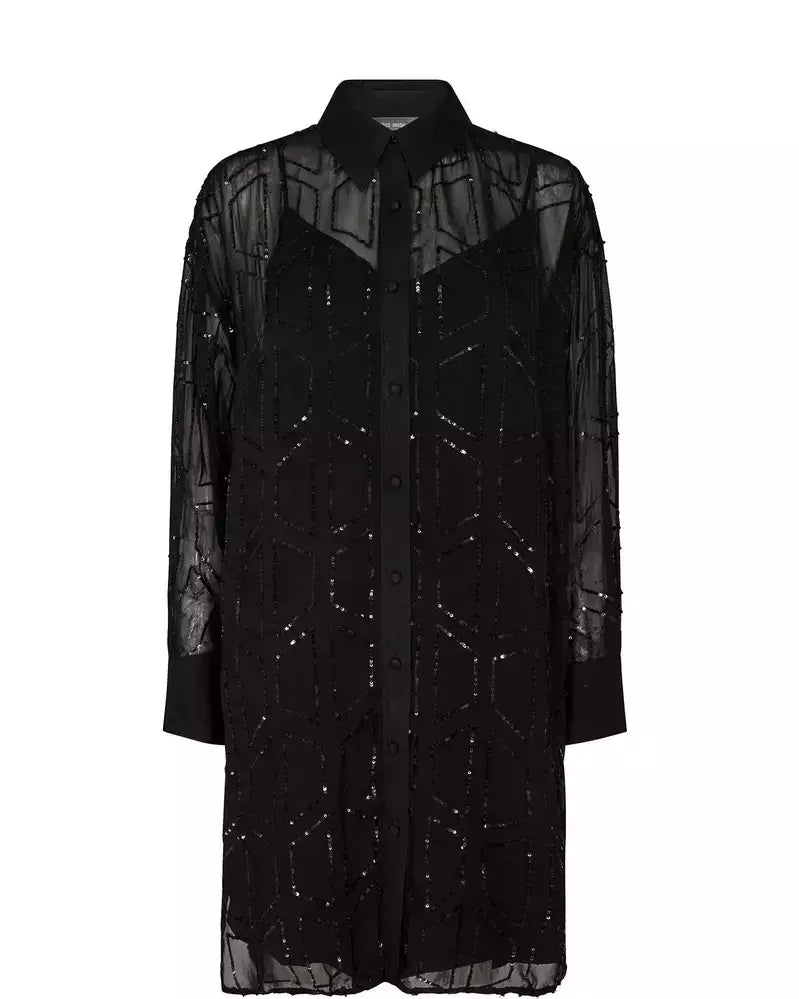 Leela Sequin Shirt Dress - Zwart