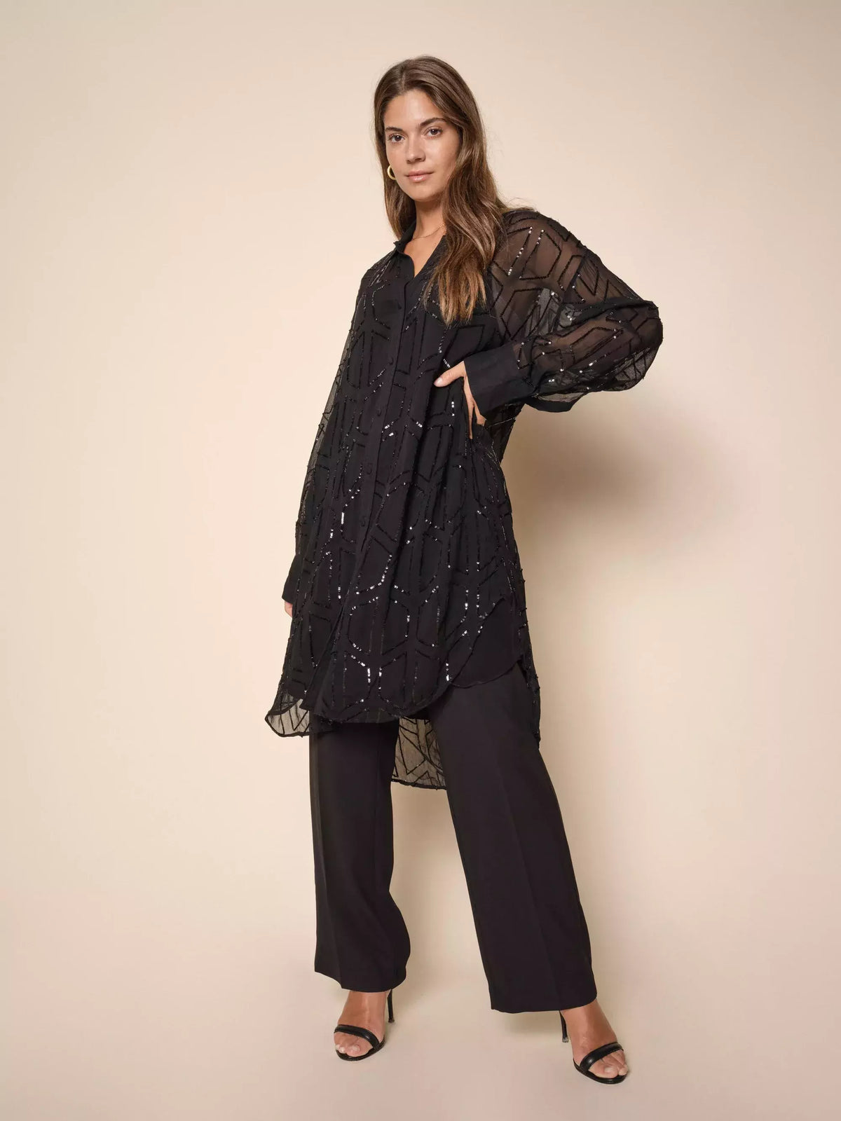 Leela Sequin Shirt Dress - Zwart