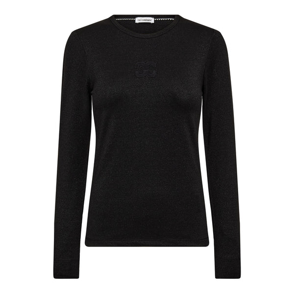 MannyCC Lurex Emb L/S Tee - Zwart