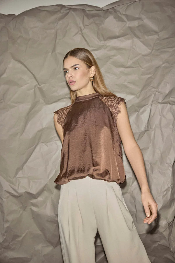 IdunCC Lace Ballon Top - Bruin