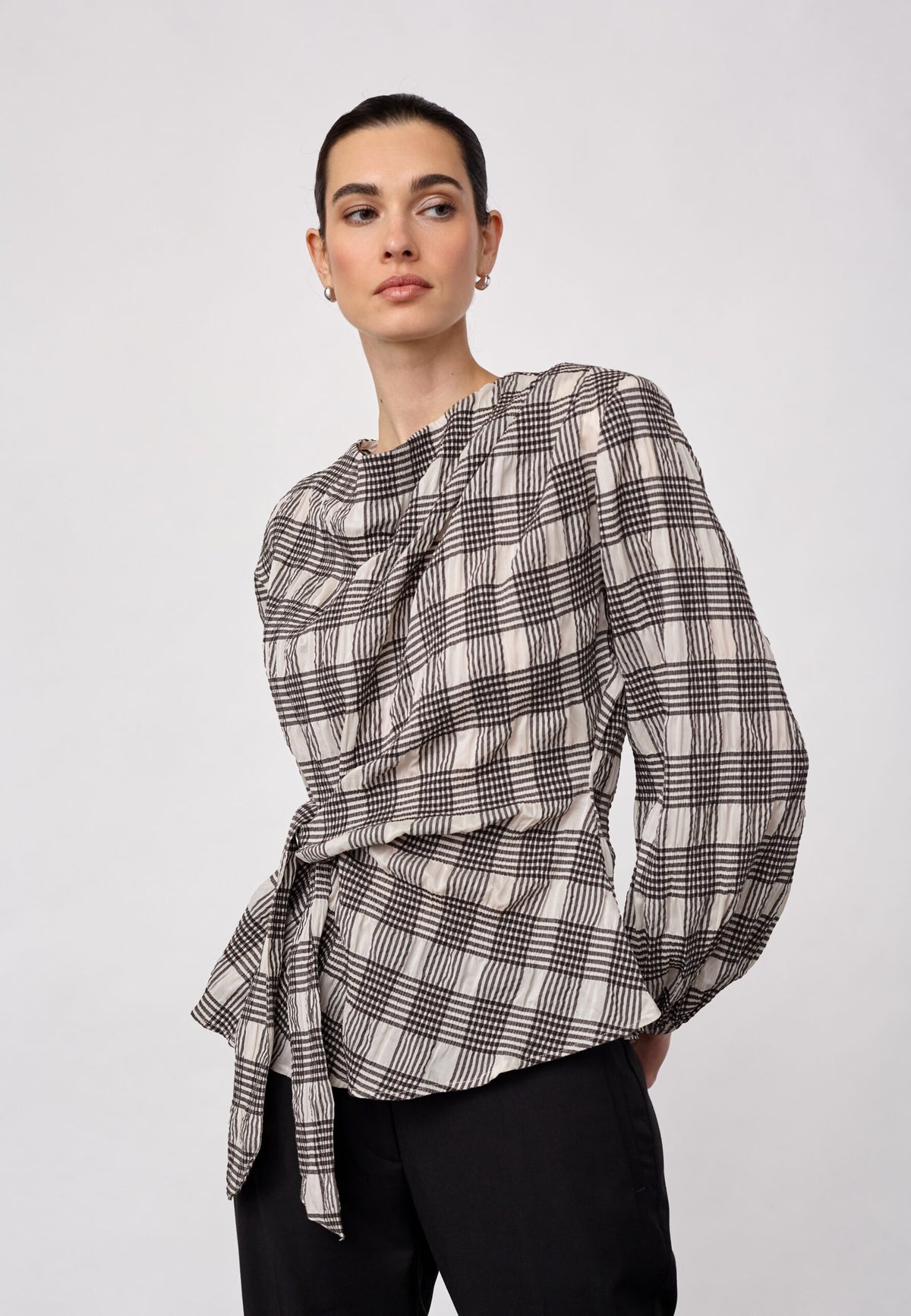ChandlerCC Check Tie Blouse