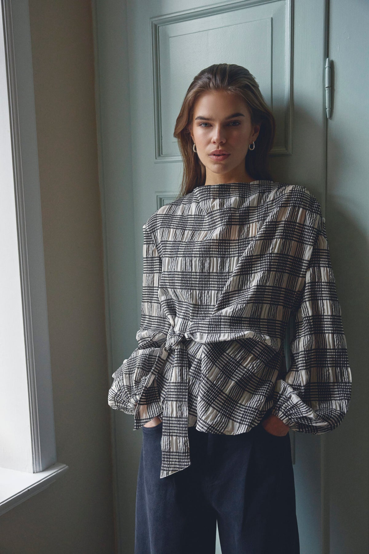 ChandlerCC Check Tie Blouse