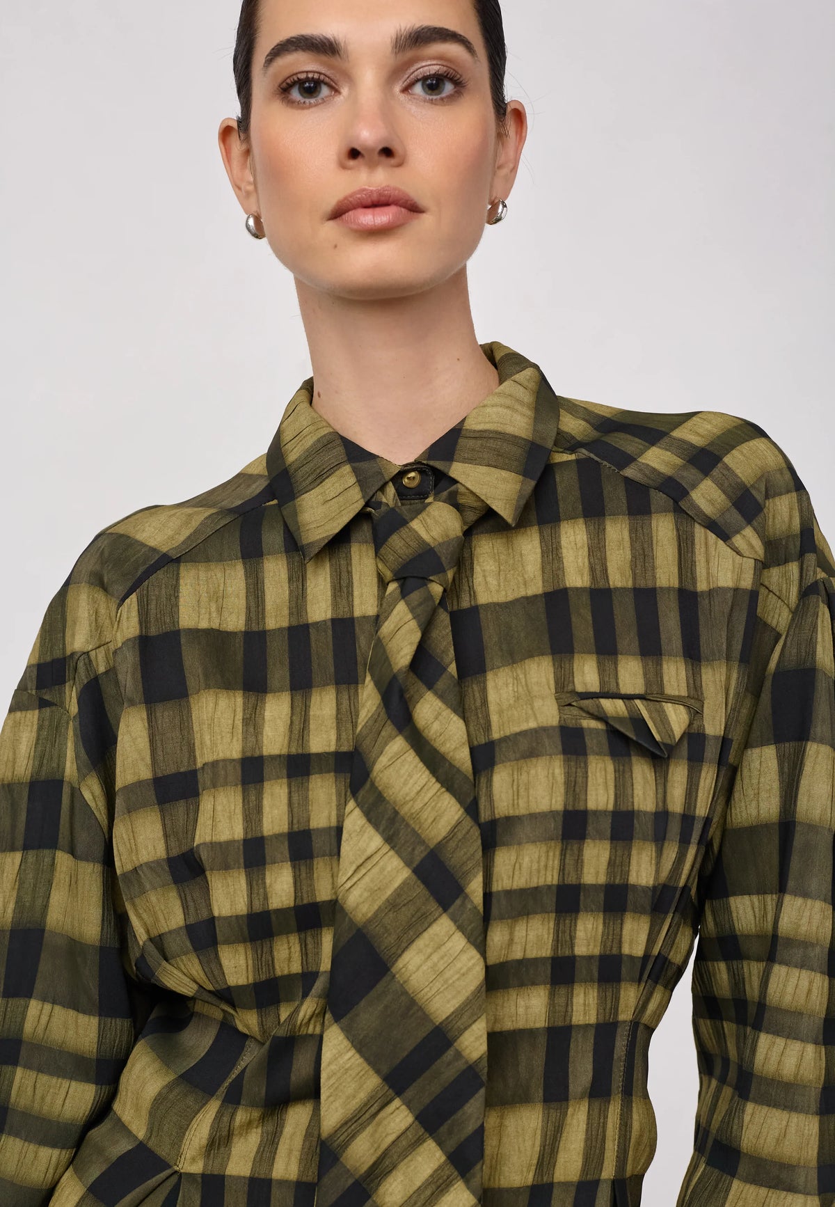 KyelCC Check Tie Pleat Shirt