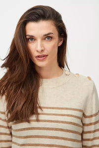PZSARA Striped Button Pullover - Zand