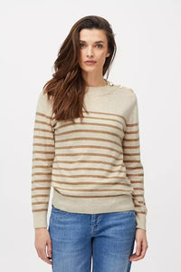 PZSARA Striped Button Pullover - Zand