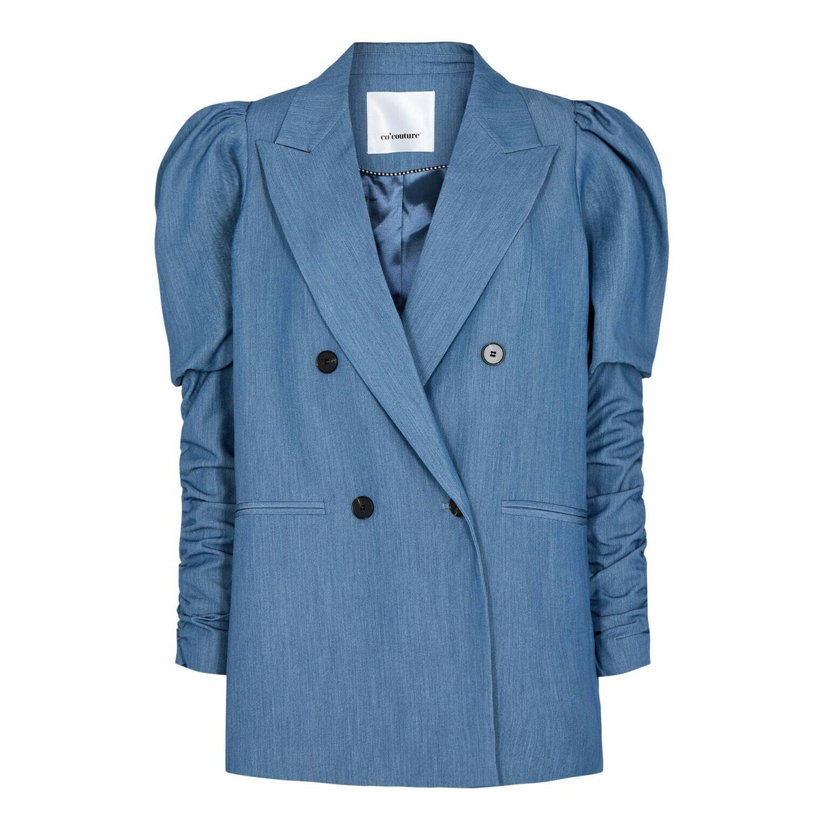 Denim Puff Sleeve Blazer - Blauw