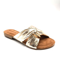 ladies mules crossed strap/chain - Goud