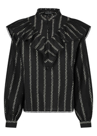 Blouse Dobby Ruffle - Zwart