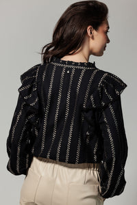 Blouse Dobby Ruffle - Zwart