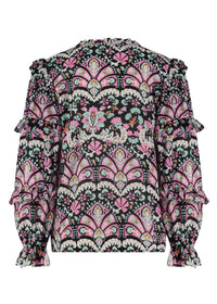 Top Ruffle Folk Tales Black - Zwart