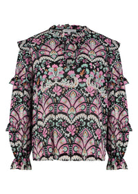 Top Ruffle Folk Tales Black - Zwart