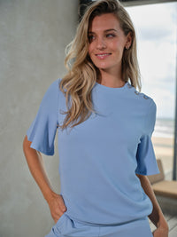Top Fancy Sweat Button Detail - Blauw
