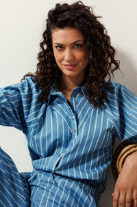 Chambray Striped Blouse - Blauw