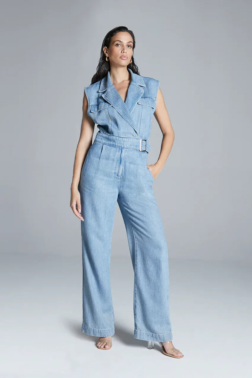 Flowy Sleeveless Cross Over Jumpsuit - Blauw