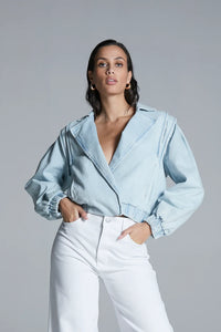 Tailored Denim Jacket With Shoulder Detail - Blauw