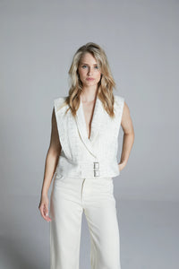 Oversized Waistcoat With Belt Detail - Beige