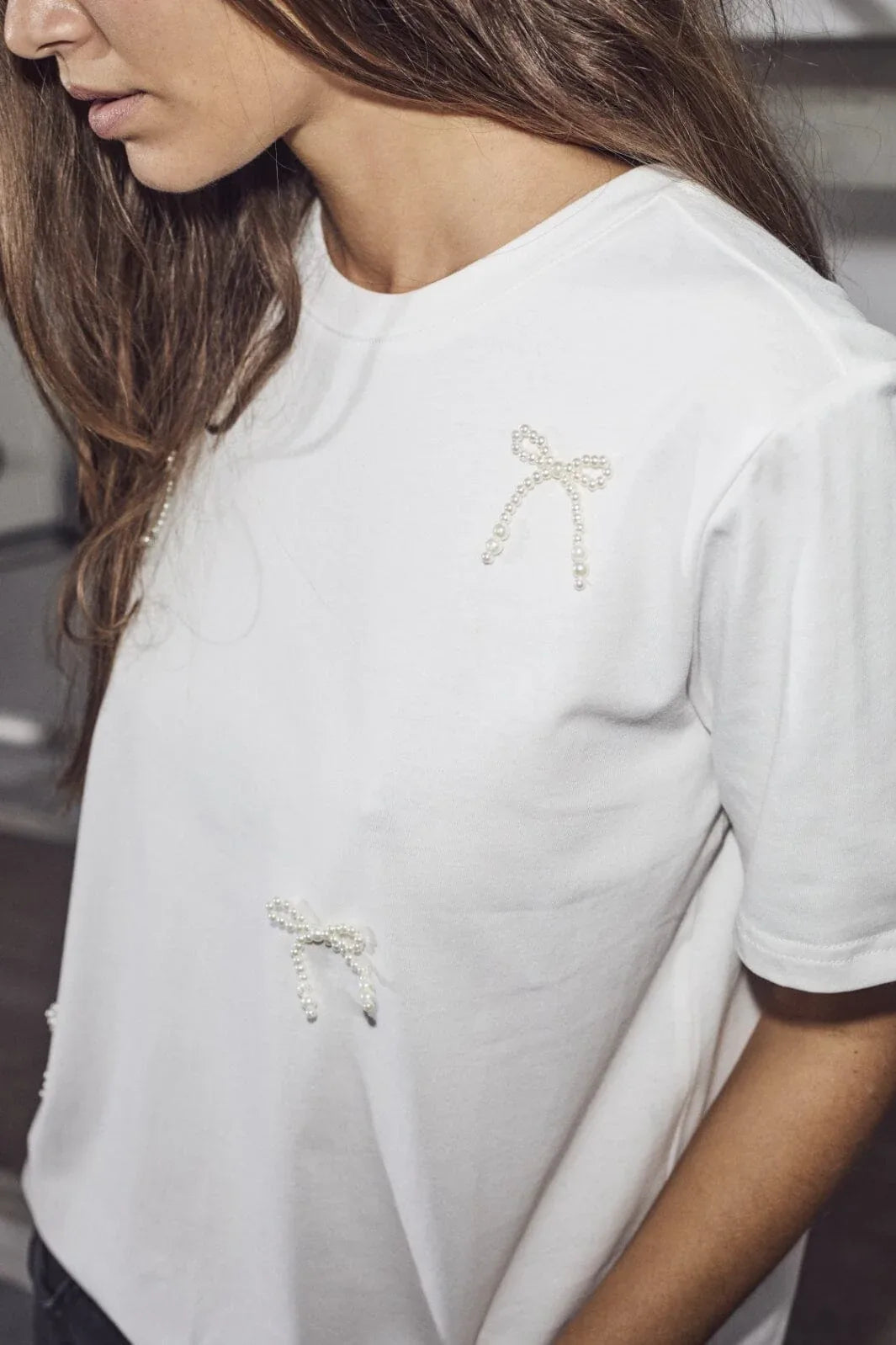 Pearl Bow Tee - Wit
