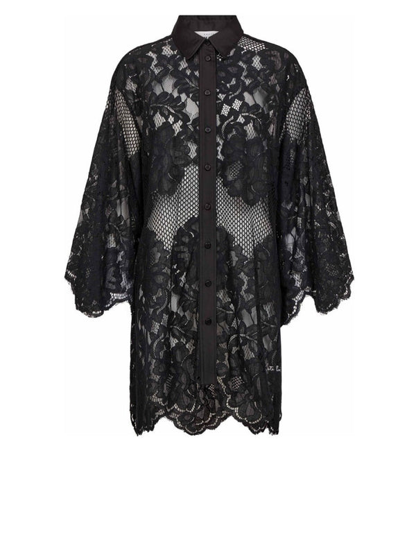 Curvey Lace Hem Midi Shirt - Zwart