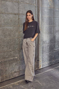 Side Panel Button Tall Jeans - Grijs