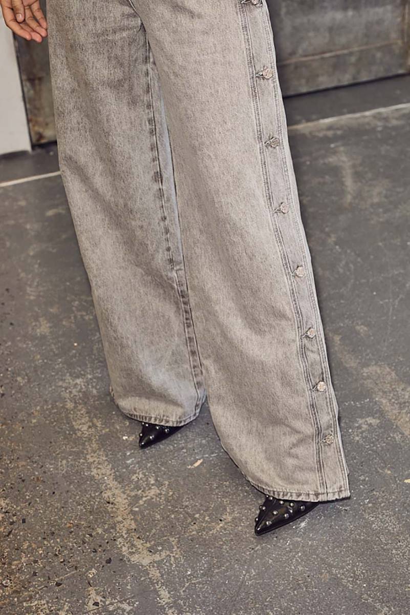 Side Panel Button Tall Jeans - Grijs