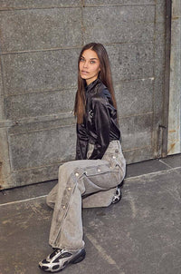 Side Panel Button Tall Jeans - Grijs