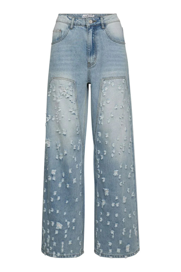 Bleach Distressed Patch Jeans - Blauw
