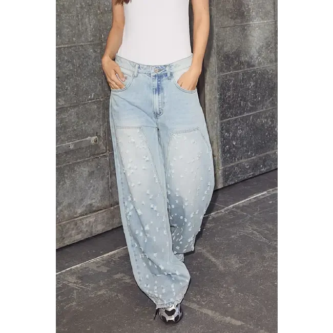 Bleach Distressed Patch Tall Jeans - Blauw