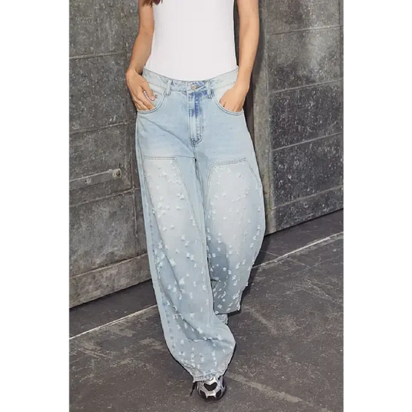 Bleach Distressed Patch Tall Jeans - Blauw