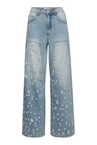 Bleach Distressed Patch Tall Jeans - Blauw