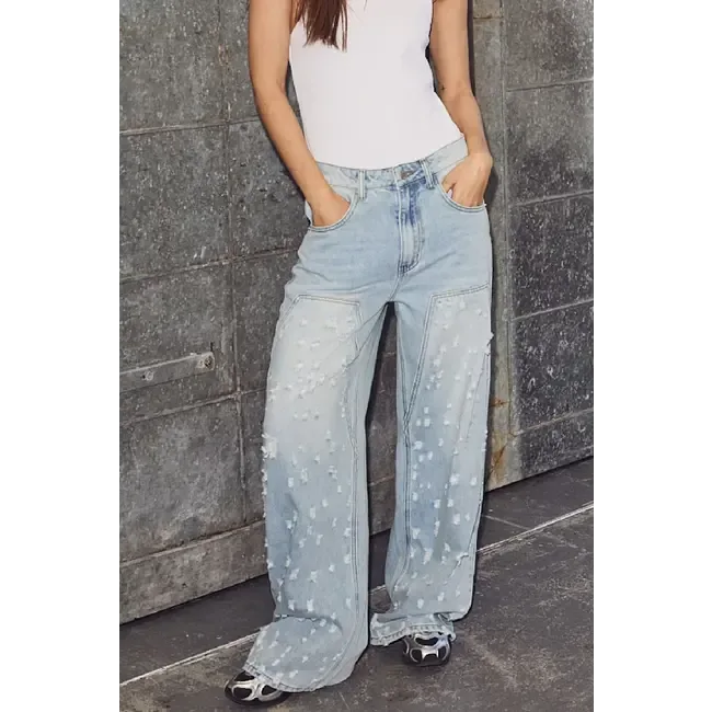 Bleach Distressed Patch Tall Jeans - Blauw