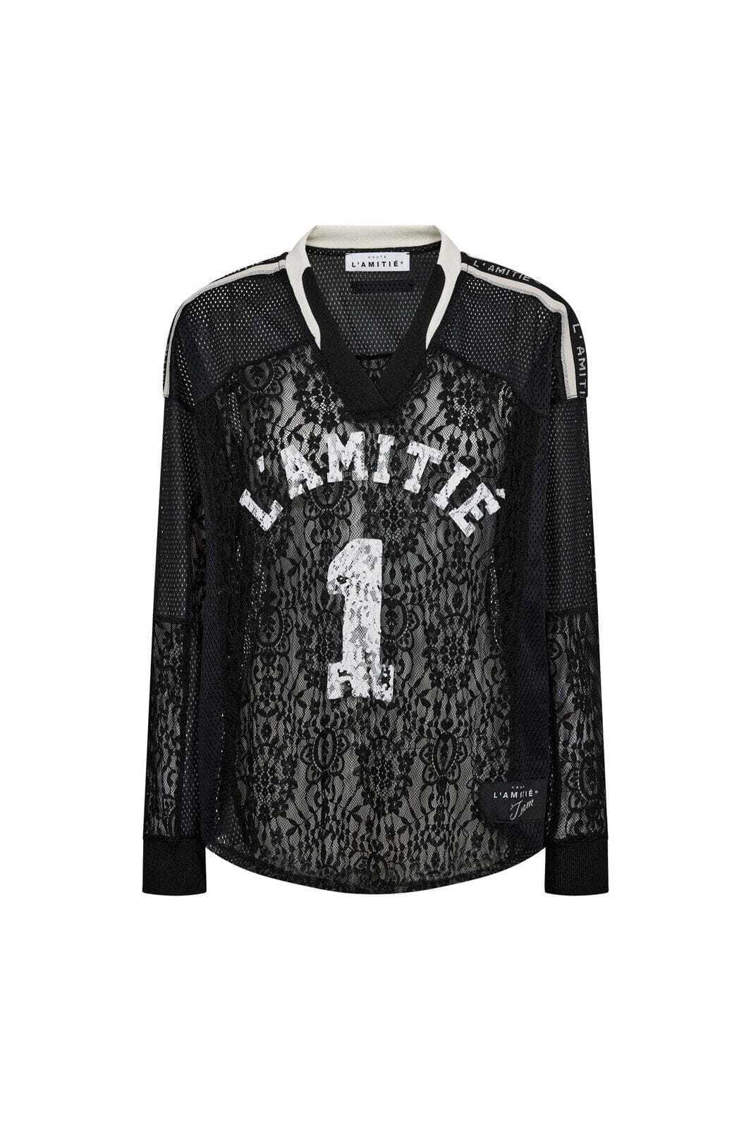 Lace Football V- Blouse - Zwart