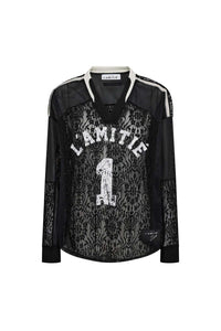 Lace Football V- Blouse - Zwart