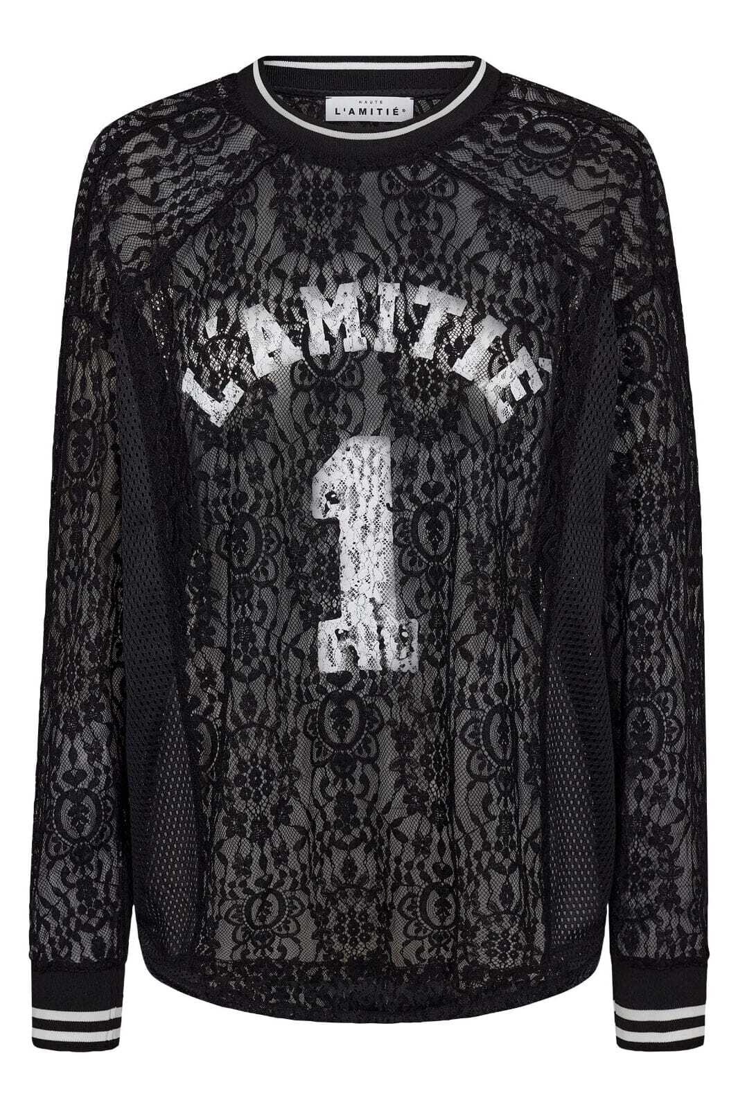 Lace LS Football Blouse - Zwart