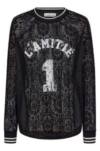 Lace LS Football Blouse - Zwart