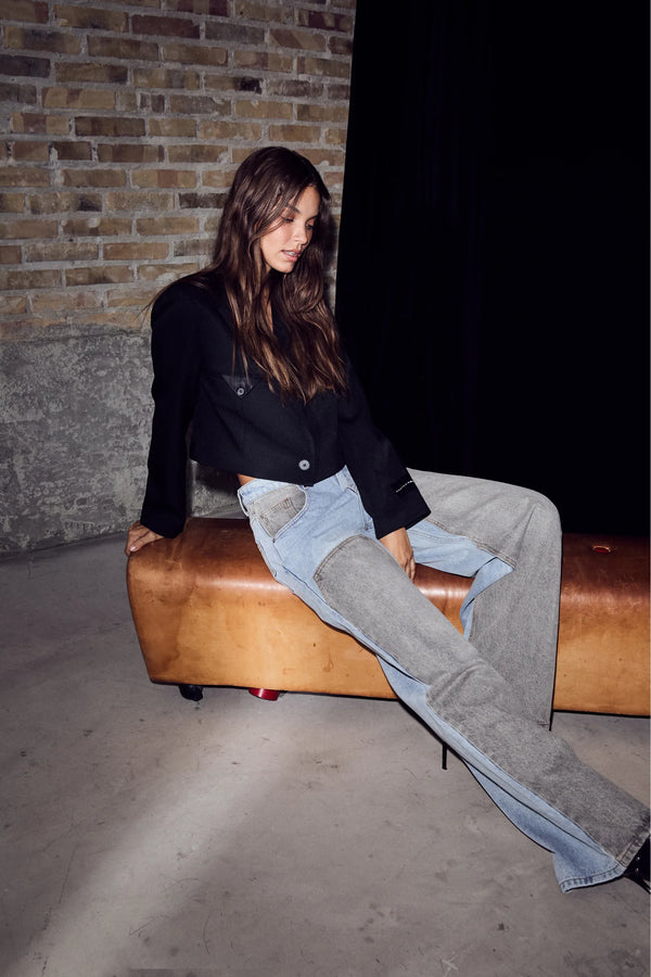 Two-Tone Patch Tall Jeans - Zwart