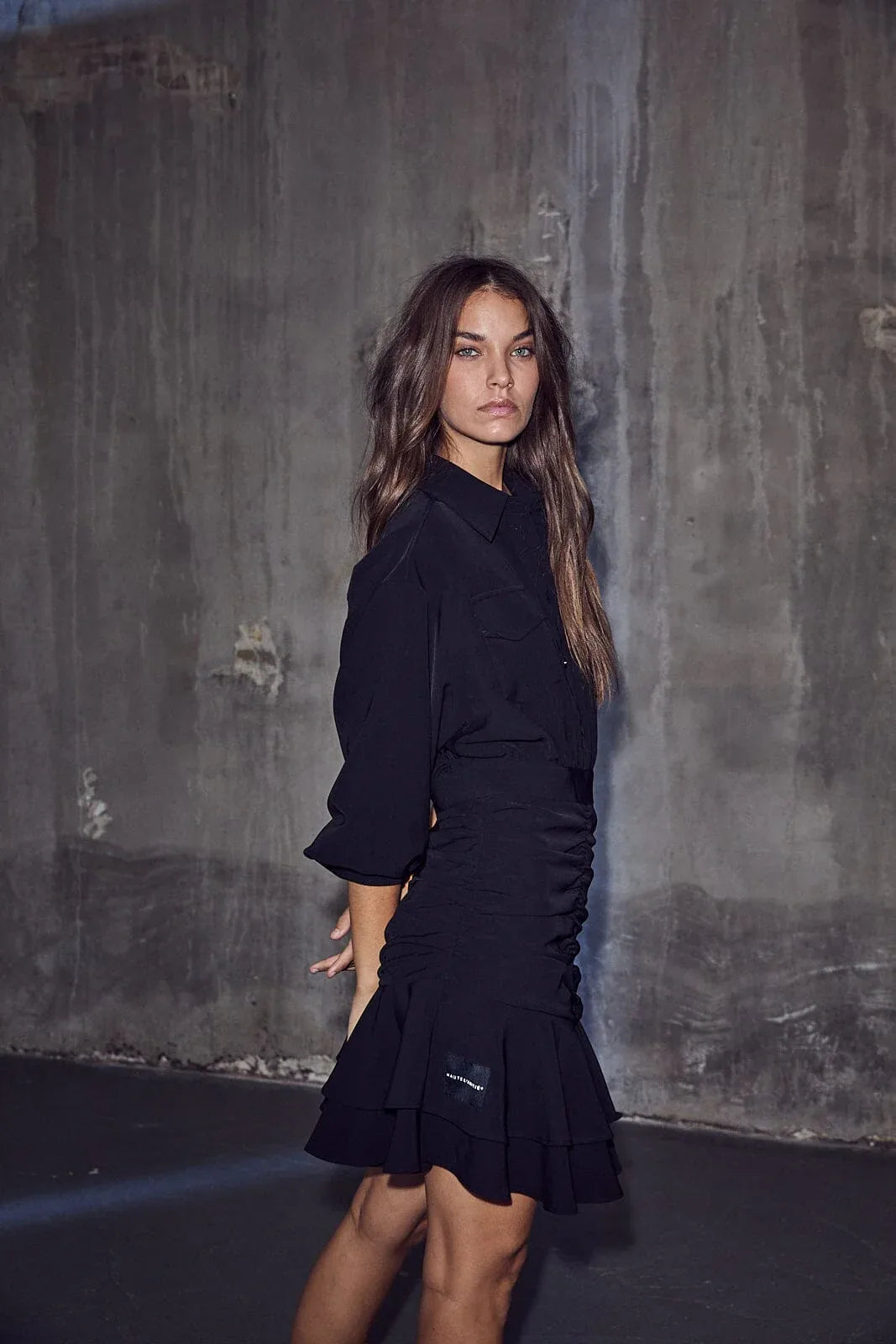 Satari Gather Shirt Dress - Zwart