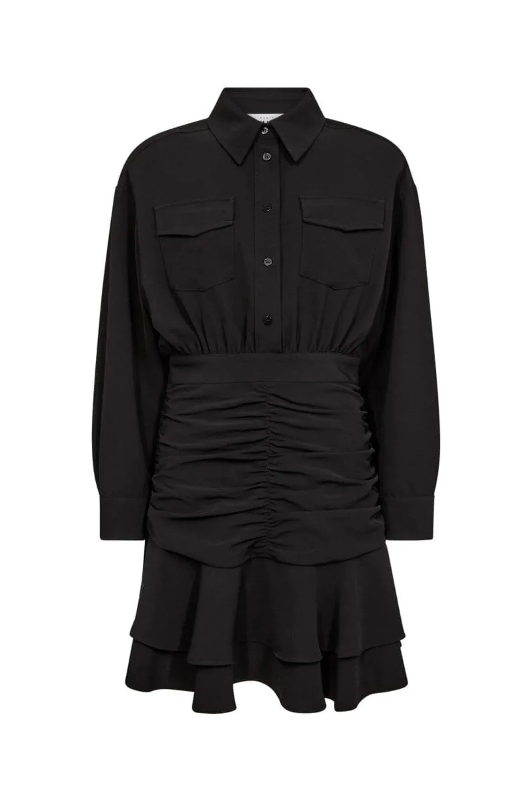 Satari Gather Shirt Dress - Zwart