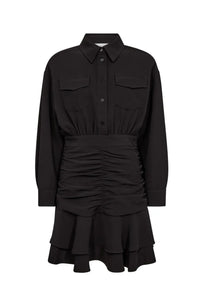 Satari Gather Shirt Dress - Zwart