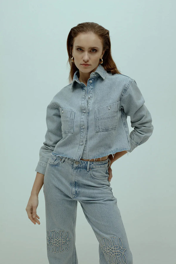 Cropped Denim Jacket - Blauw