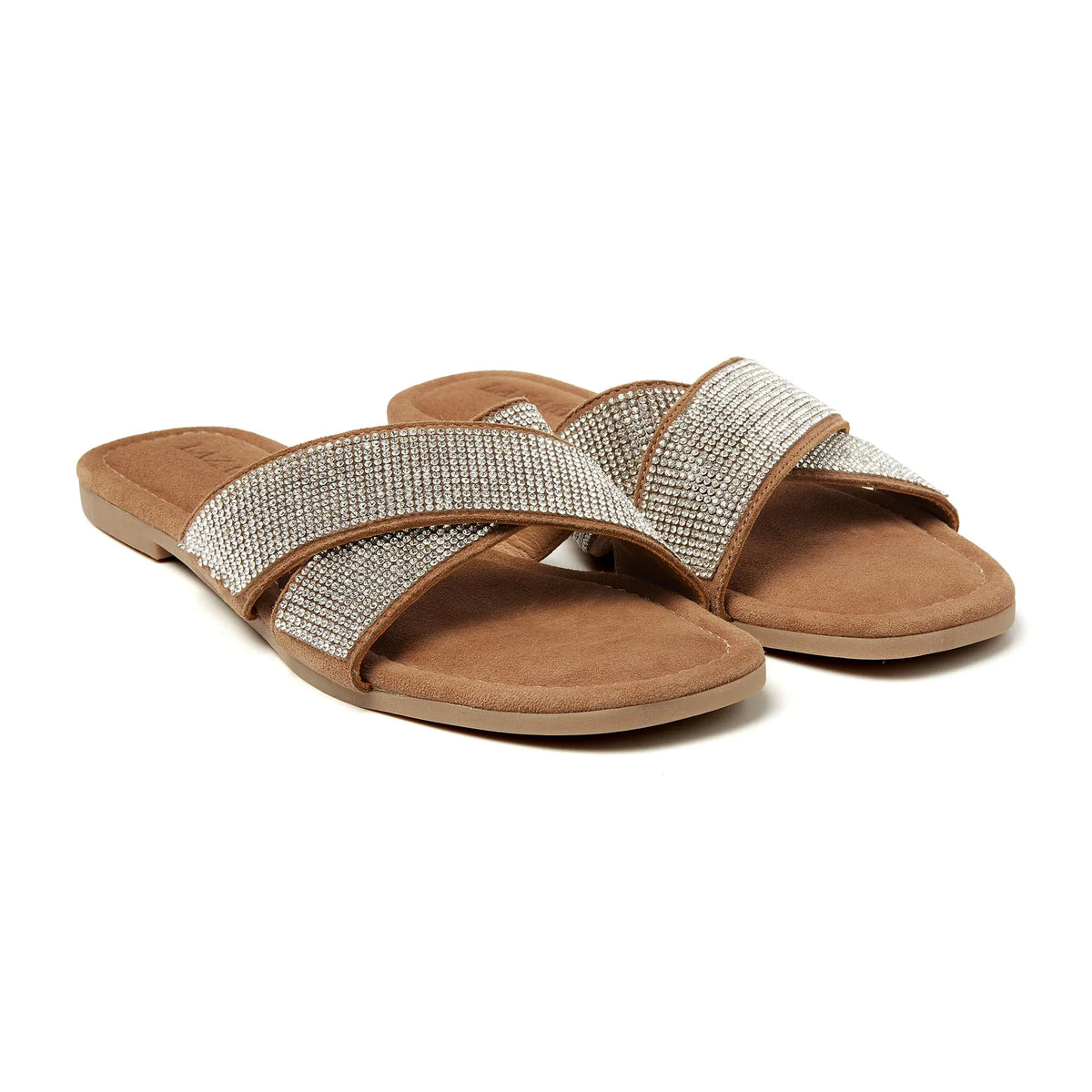 ladies crossed mules diamonds - Zilver