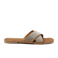 ladies crossed mules diamonds - Zilver