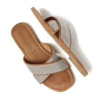 ladies crossed mules diamonds - Zilver