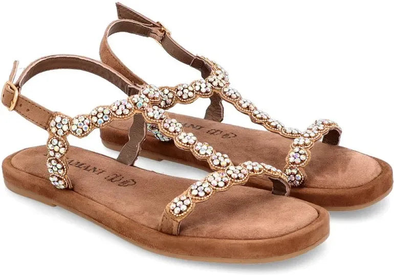 ladies sandals rhinestones square - Taupe