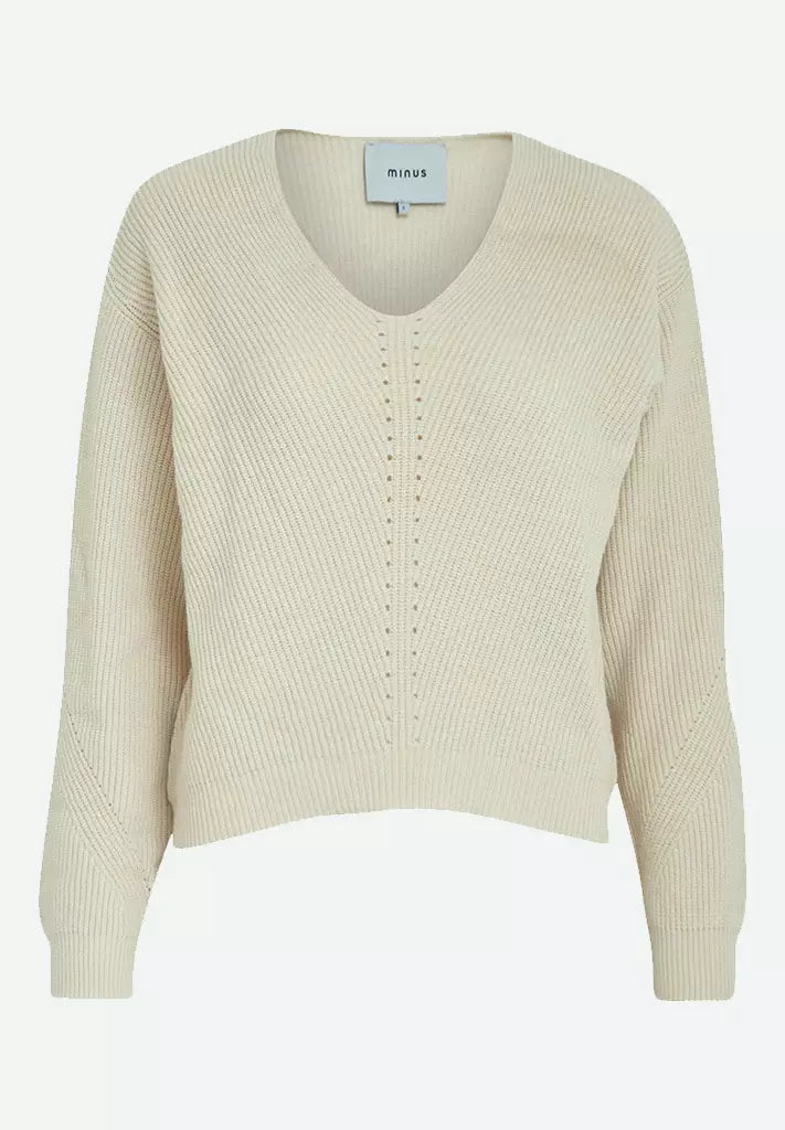 Mieke V-Neck Knit Pullover - Beige