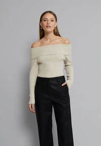 MSFame Off Shoulder Knit Pullover - Zand