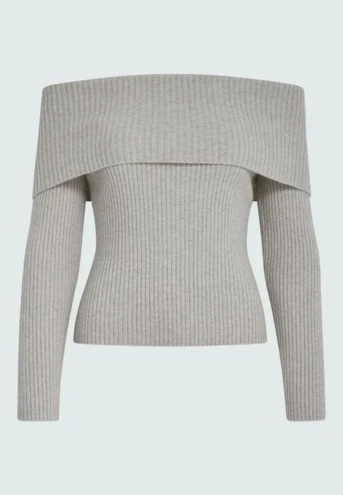 MSFame Off Shoulder Knit Pullover - Zand