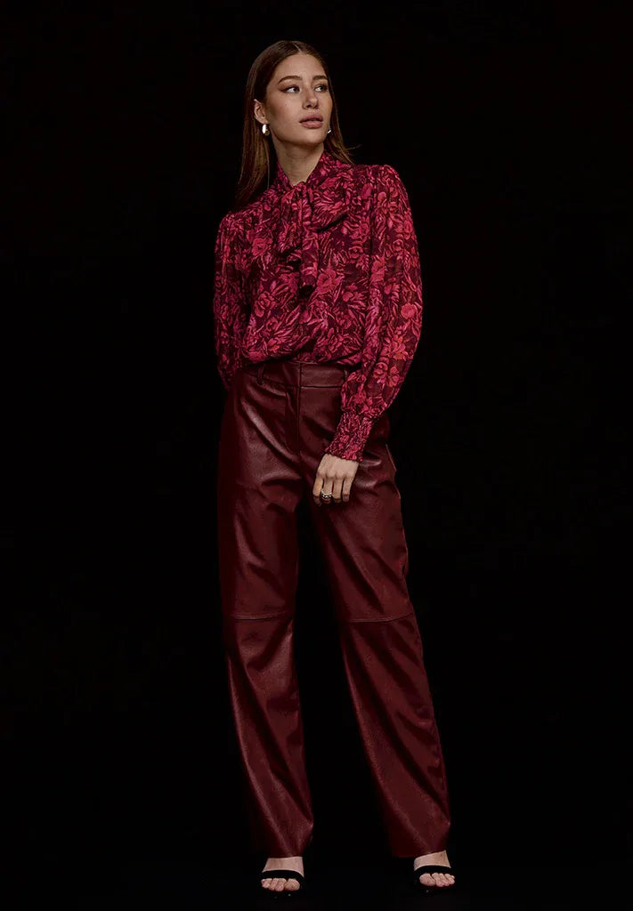 MSTasja Mid Waist PU Pant - Bruin