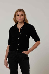 Cardigan S/S Pockets - Zwart