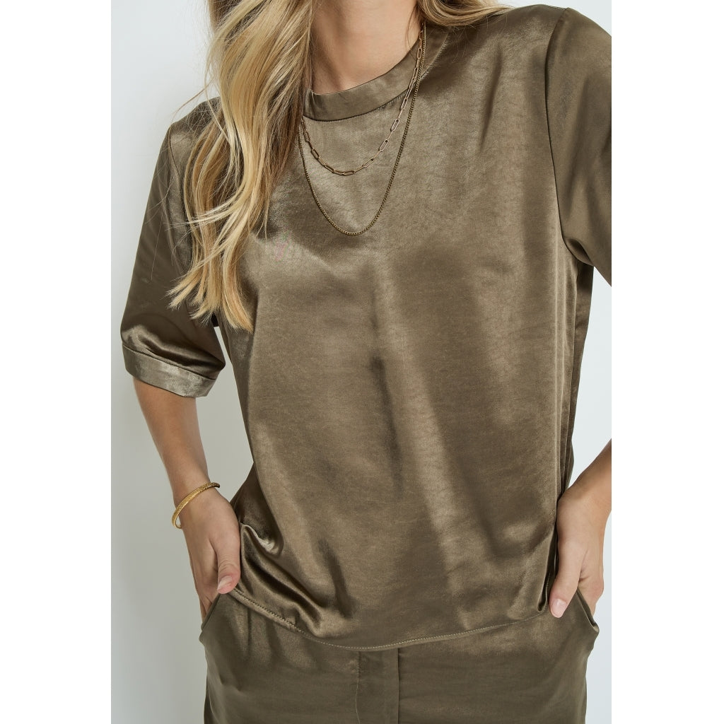 PCRuby Mock Neck Half Sleeve Blouse - Bruin